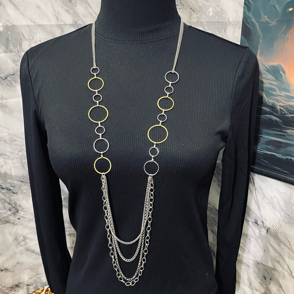 Silver and Gold Layered Necklace with Circular Links